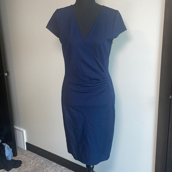 Kenneth Cole navy blue zipper back dress with cap sleeve - Picture 1 of 7